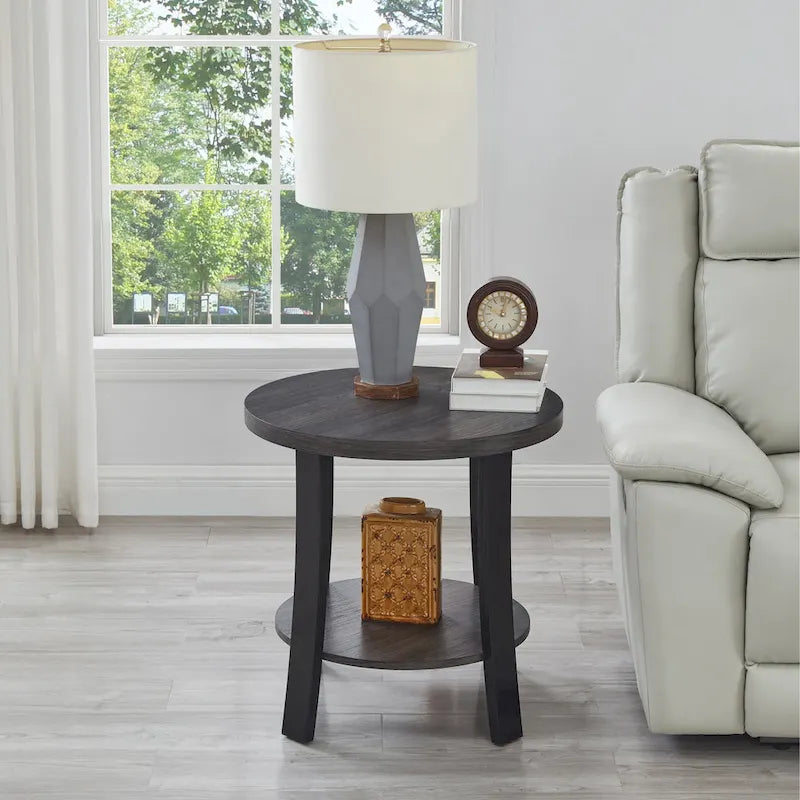 Roundhill Furniture Anze Zeitgenössischer runder Holz-Beistelltisch mit Ablage