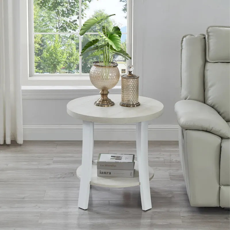 Roundhill Furniture Anze Zeitgenössischer runder Holz-Beistelltisch mit Ablage
