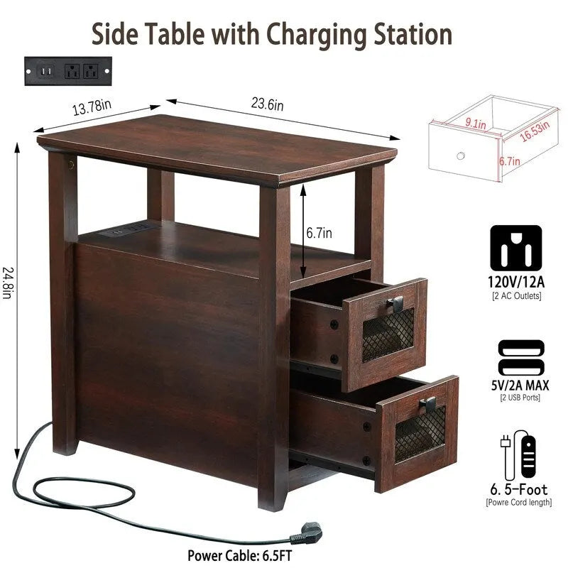 Beistelltisch mit Ladestation – 35T x 60B x 63H cm