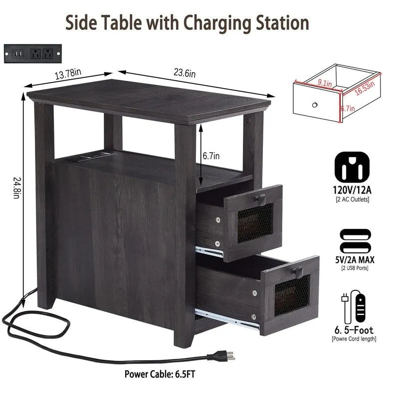 Beistelltisch mit Ladestation – 35T x 60B x 63H cm