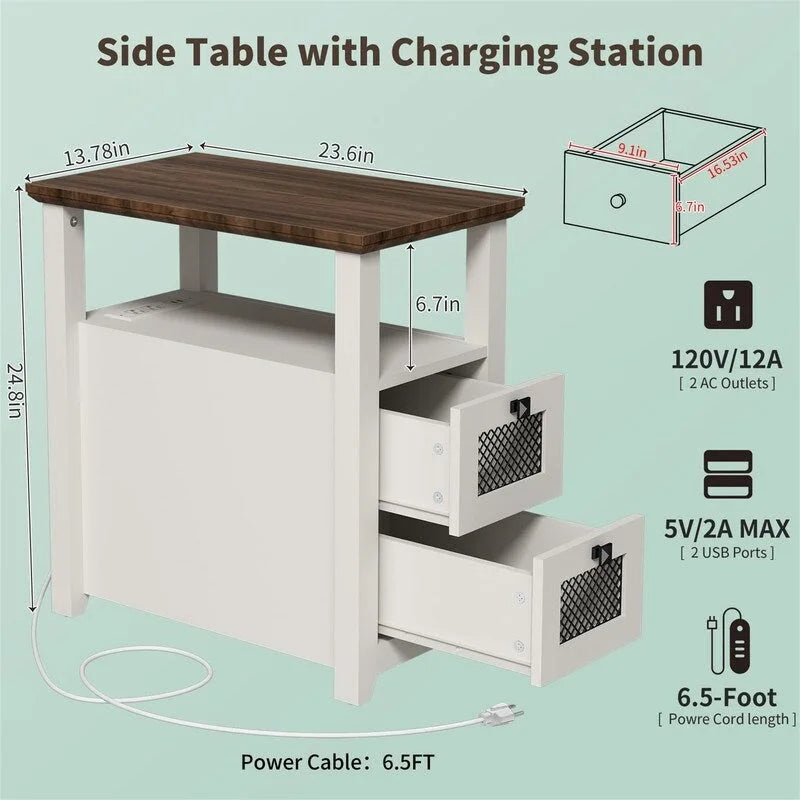 Beistelltisch mit Ladestation – 35T x 60B x 63H cm