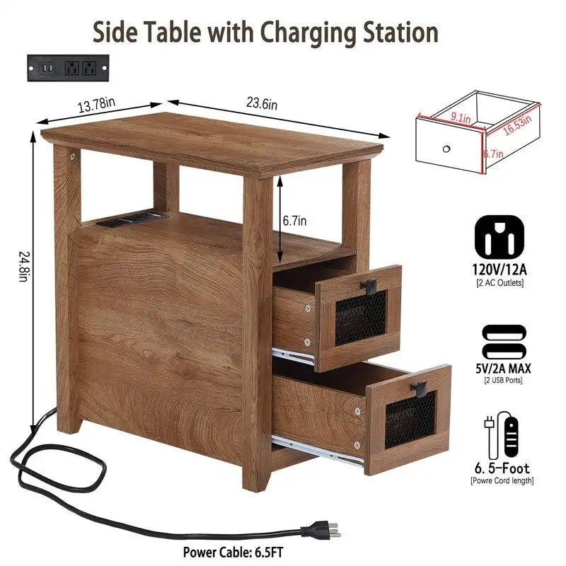 Beistelltisch mit Ladestation – 35T x 60B x 63H cm