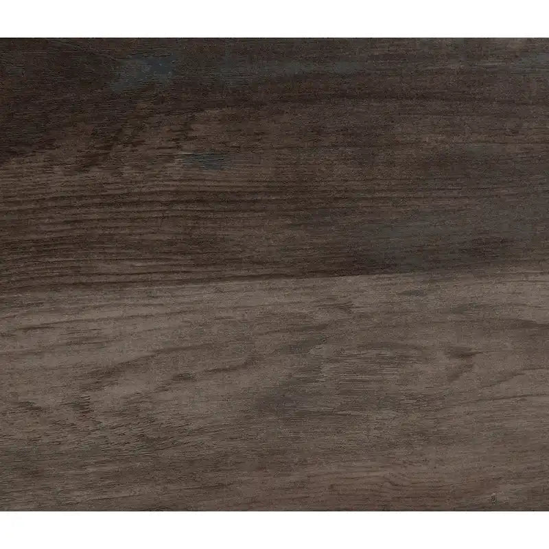 Beistelltisch aus dunklem Holz mit sechseckiger Tischplatte und Metallsockel