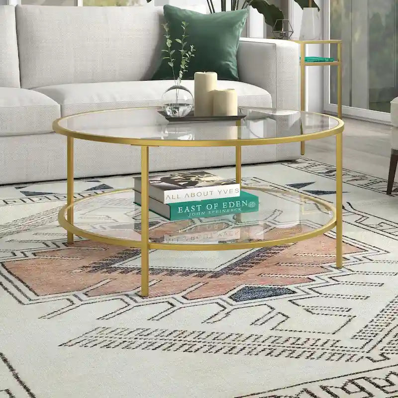 Sivil 36 Breiter runder Couchtisch mit Glasplatte – 36 Breite