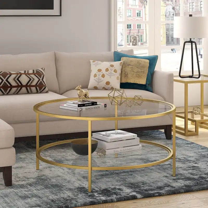 Sivil 36 Breiter runder Couchtisch mit Glasplatte – 36 Breite