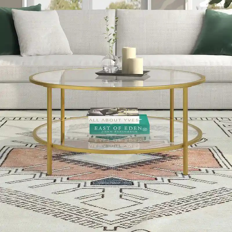 Sivil 36 Breiter runder Couchtisch mit Glasplatte – 36 Breite