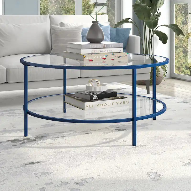 Sivil 36 Breiter runder Couchtisch mit Glasplatte – 36 Breite