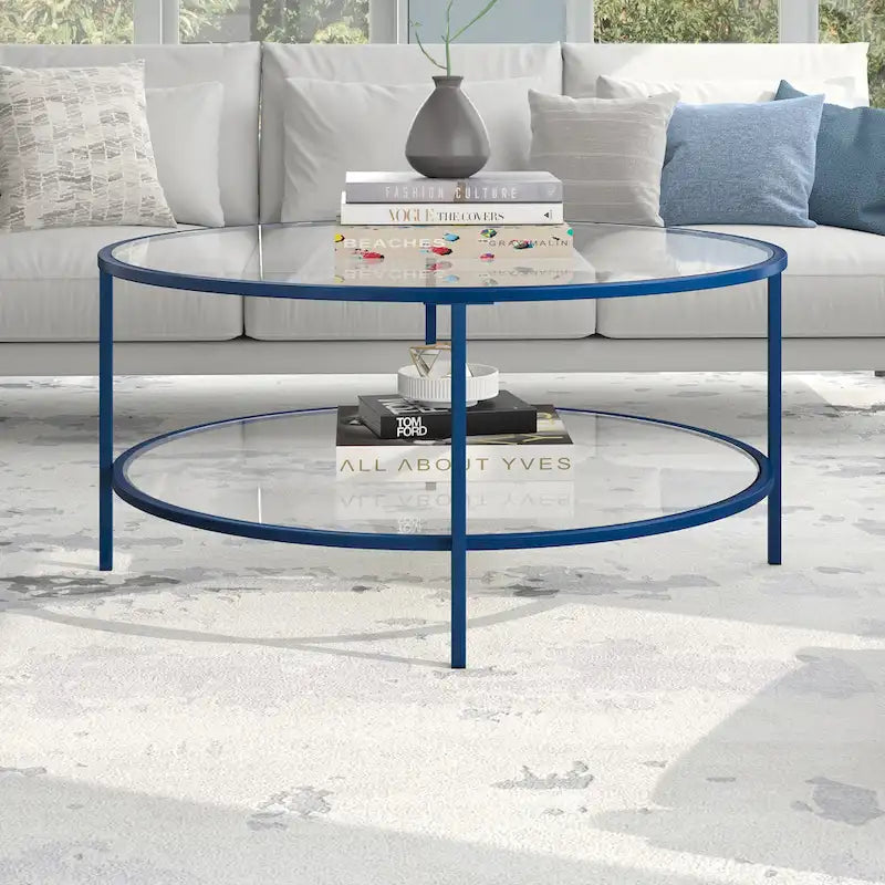 Sivil 36 Breiter runder Couchtisch mit Glasplatte – 36 Breite