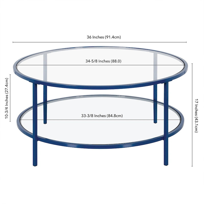 Sivil 36 Breiter runder Couchtisch mit Glasplatte – 36 Breite