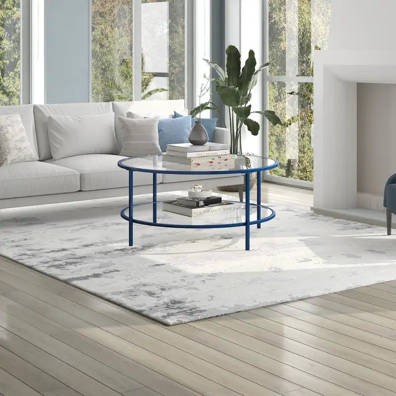 Sivil 36 Breiter runder Couchtisch mit Glasplatte – 36 Breite
