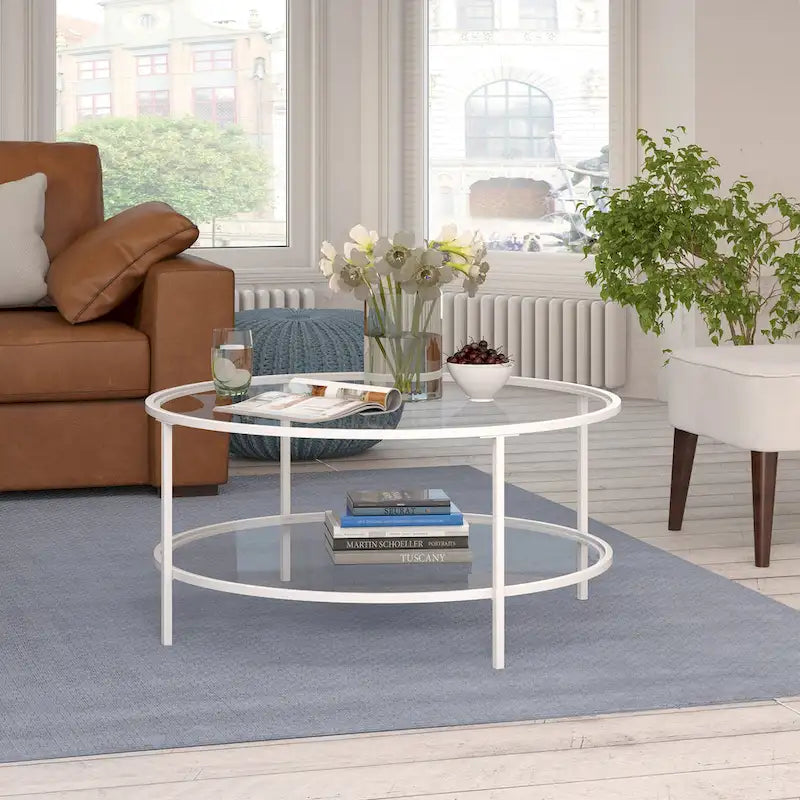 Sivil 36 Breiter runder Couchtisch mit Glasplatte – 36 Breite