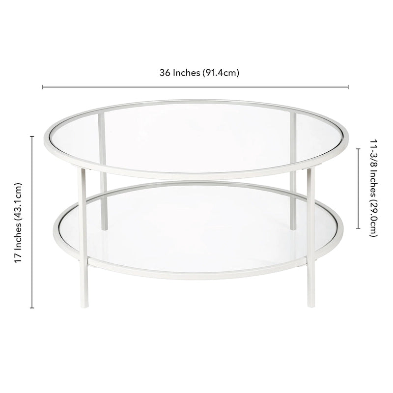 Sivil 36 Breiter runder Couchtisch mit Glasplatte – 36 Breite