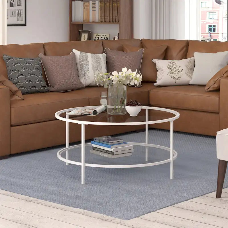 Sivil 36 Breiter runder Couchtisch mit Glasplatte – 36 Breite