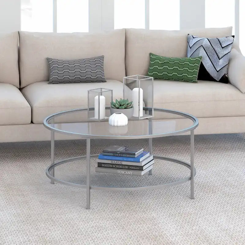 Sivil 36 Breiter runder Couchtisch mit Glasplatte – 36 Breite