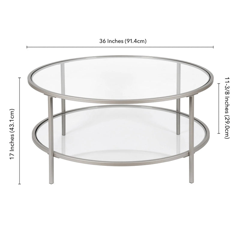 Sivil 36 Breiter runder Couchtisch mit Glasplatte – 36 Breite