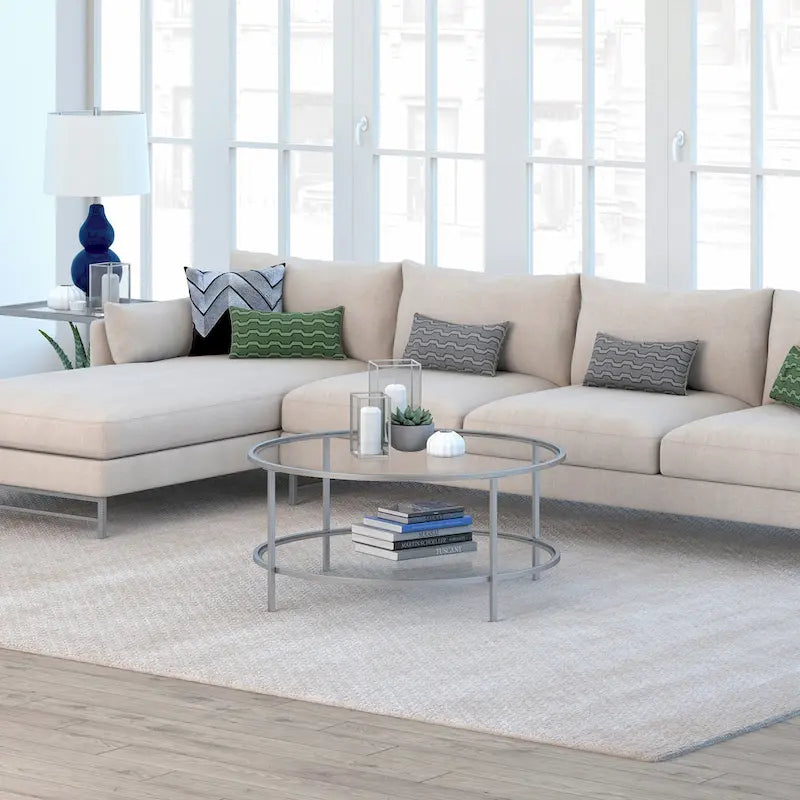 Sivil 36 Breiter runder Couchtisch mit Glasplatte – 36 Breite