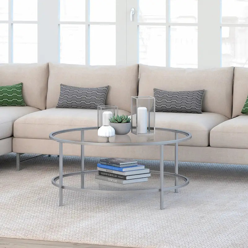 Sivil 36 Breiter runder Couchtisch mit Glasplatte – 36 Breite