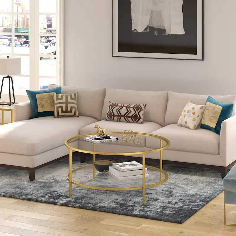 Sivil 36 Breiter runder Couchtisch mit Glasplatte – 36 Breite