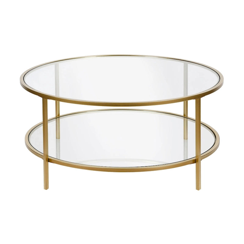 Sivil 36 Breiter runder Couchtisch mit Glasplatte – 36 Breite