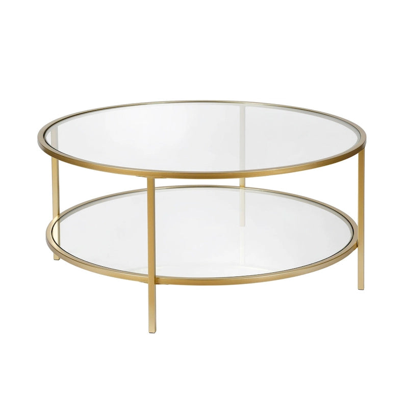 Sivil 36 Breiter runder Couchtisch mit Glasplatte – 36 Breite