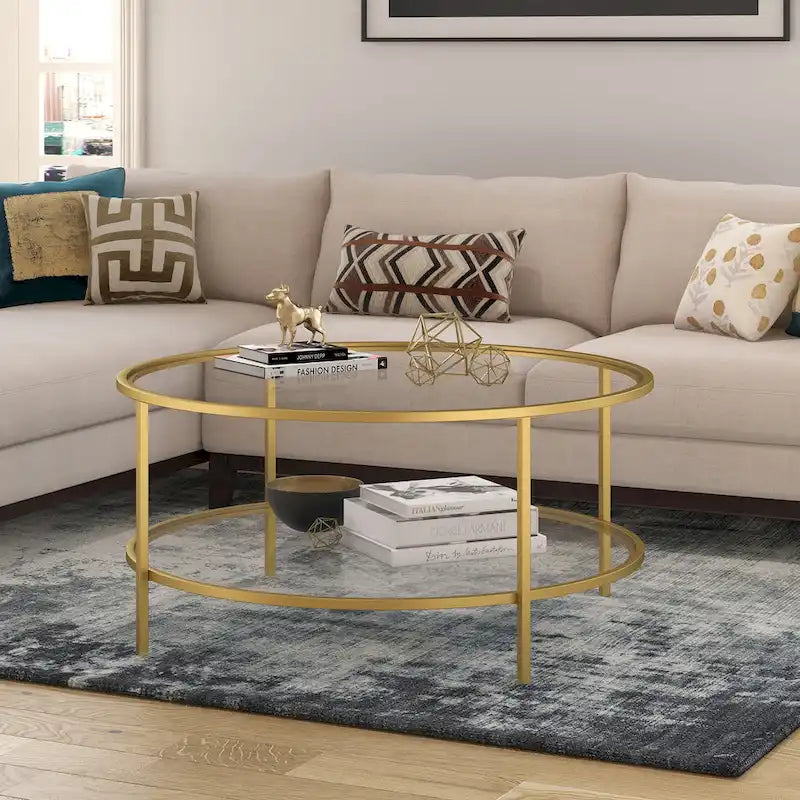 Sivil 36 Breiter runder Couchtisch mit Glasplatte – 36 Breite