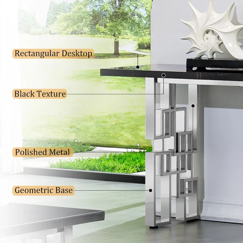 Moderner Konsolentisch 140 cm Sofatisch mit Hochglanzplatte und verspiegeltem Metallgestell für Eingangsbereich Wohnzimmer