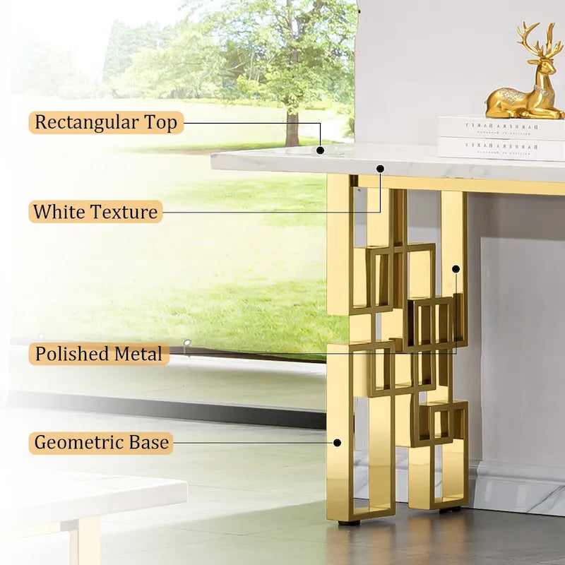 Moderner Konsolentisch 140 cm Sofatisch mit Hochglanzplatte und verspiegeltem Metallgestell für Eingangsbereich Wohnzimmer