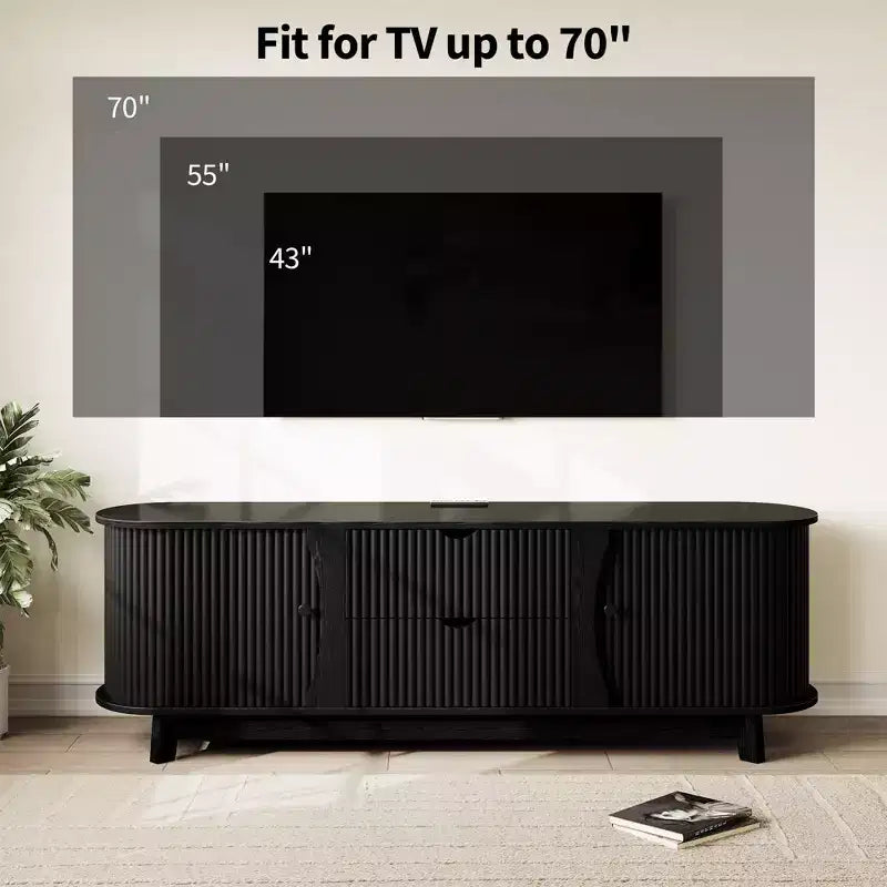 Schwarz/Braun Mid-Century TV-Schrank mit 2 Schubladen, für 1 Zimmer
