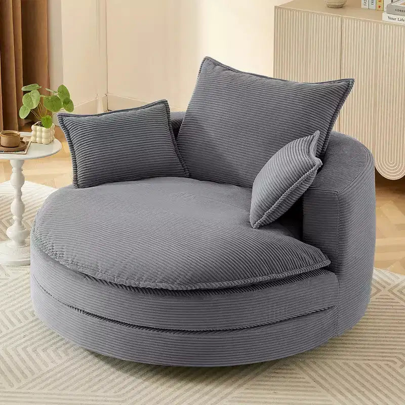 360° drehbarer Loungesessel, drehbarer runder Fass-Sessel mit Kissen für das Wohnzimmer
