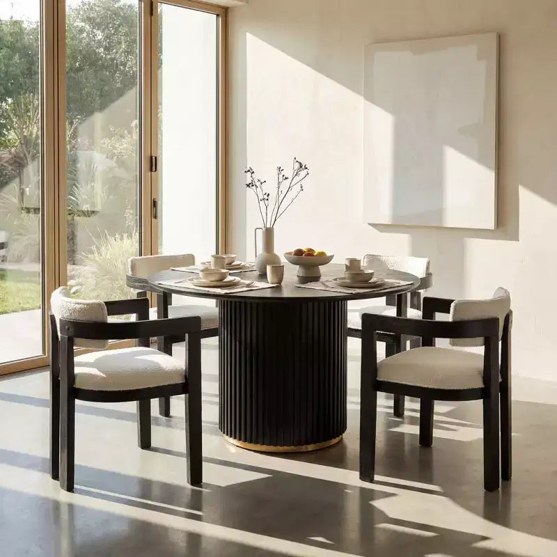 Christopher Knight Home Shankar Modernes 5-teiliges rundes Esszimmer-Set mit gepolsterten Stühlen aus Kautschukholz