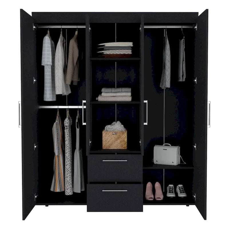 Bariloche Kleiderschrank mit Kleiderstangen, Einlegeböden, 2 Schubladen