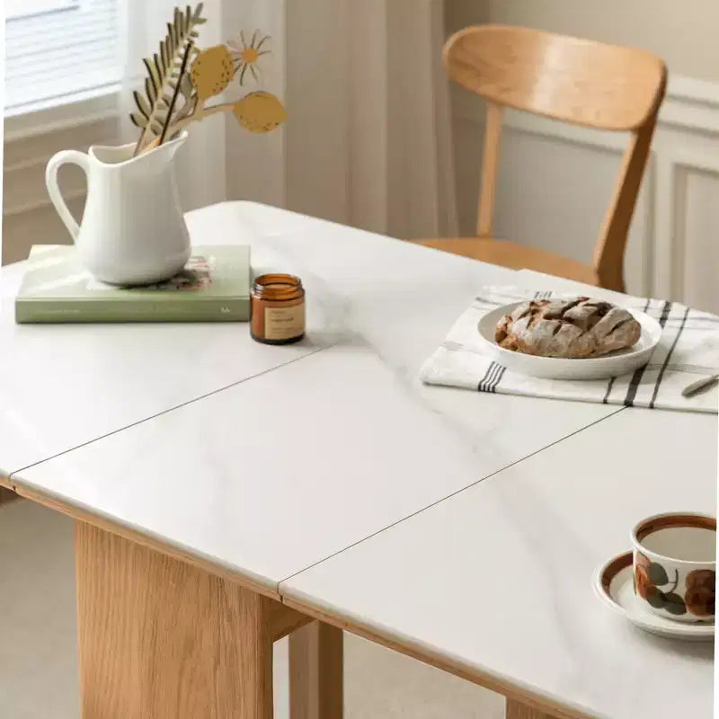 GDFStudio Agatha Moderner Massivholz-Klapptisch für 4-6 Personen mit Rock Slab Platte