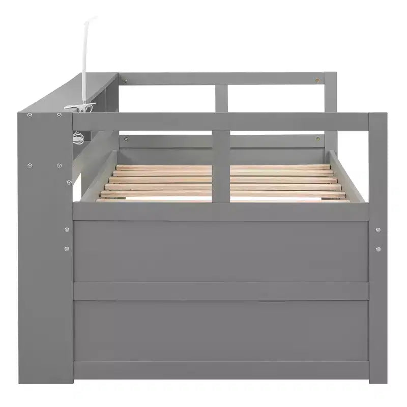 Whisen Twin XL Tagesbett aus Holz mit 2 Ausziehbetten, 3 Staufächern, 1 kostenloser Leuchte und USB-Ladefunktion