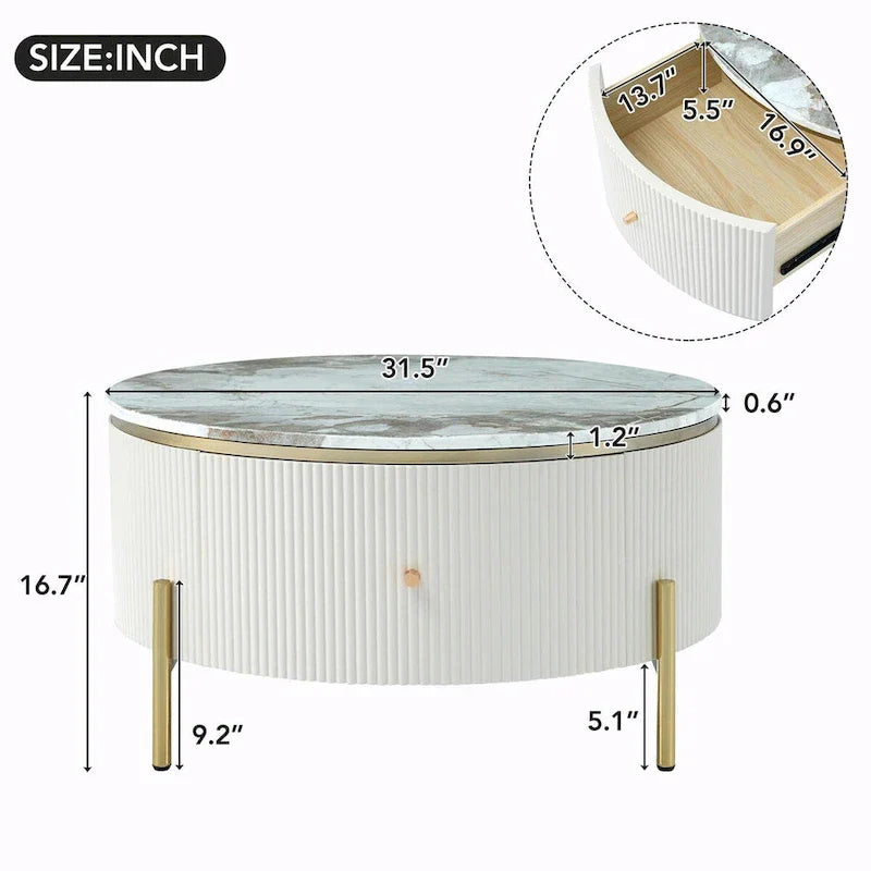 31.5 Moderner runder Couchtisch mit großer Schublade