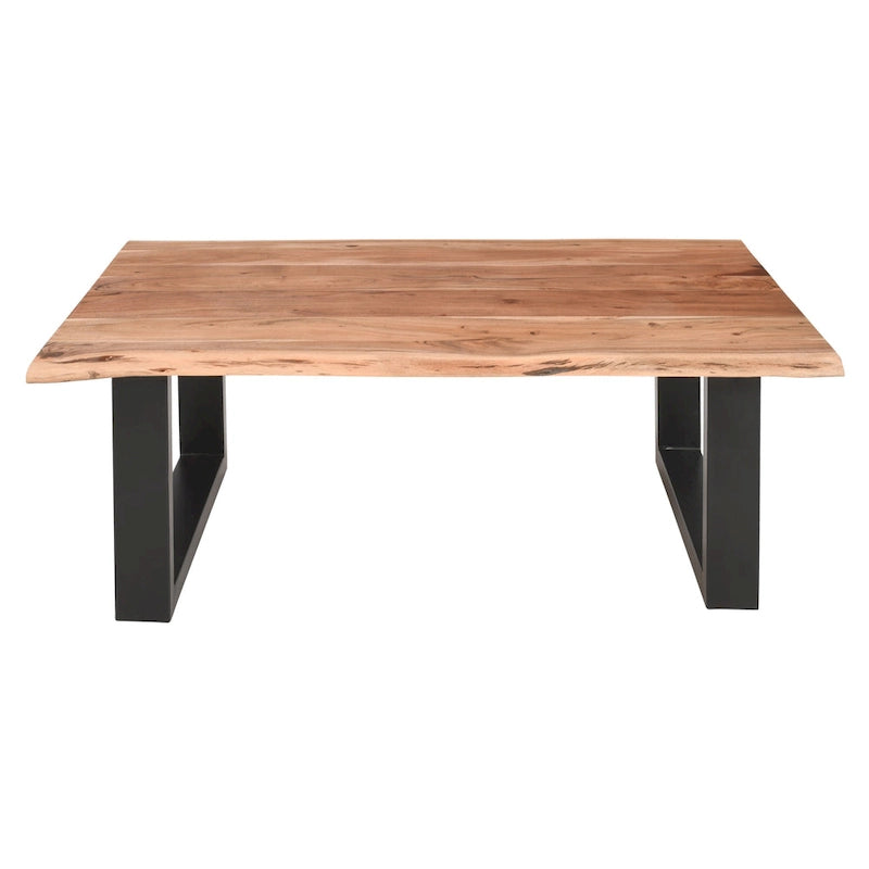 45 Zoll Akazien-Bauernhaus-Couchtisch, mit Baumkanten, Metall-Schlittenuntergestell, Braun und Schwarz