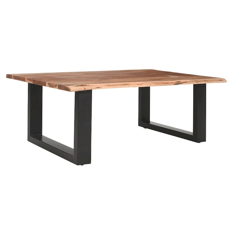 45 Zoll Akazien-Bauernhaus-Couchtisch, mit Baumkanten, Metall-Schlittenuntergestell, Braun und Schwarz