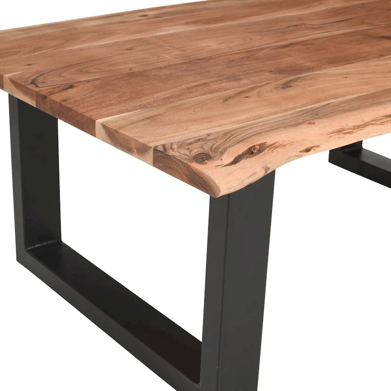 45 Zoll Akazien-Bauernhaus-Couchtisch, mit Baumkanten, Metall-Schlittenuntergestell, Braun und Schwarz