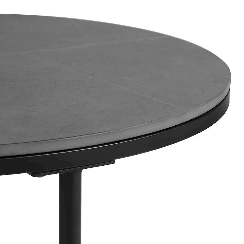 Satztisch Schwarz Metallgestell mit runder gesinterter Steinplatte - 80x45 cm