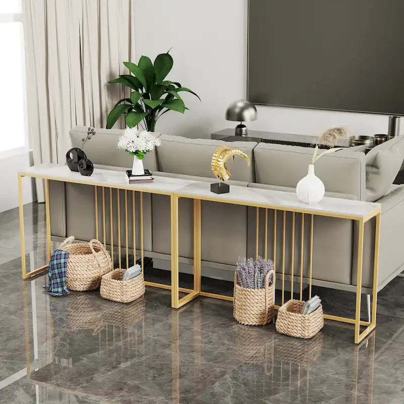 47 Lange schmale Konsolentische aus Sinterstein für den Eingangsbereich/Sofatisch - L 120 x B 30 x H 79 cm