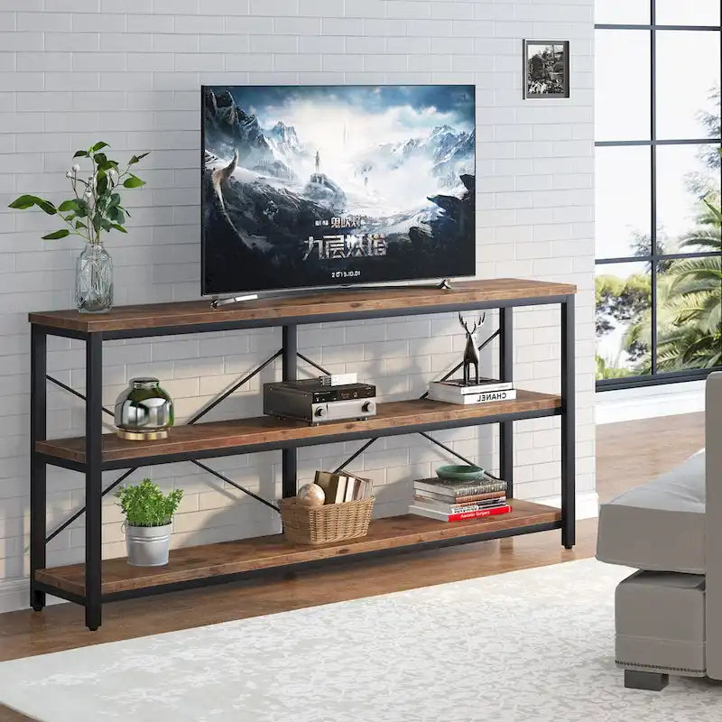 Extra langer Konsolen-Sofatisch mit Metallrahmen für den Eingangsbereich, 3-stöckiger TV-Ständer