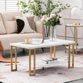 Doppellagiger Couchtisch aus Goldenem Eisenrohr mit Marmor-PVC