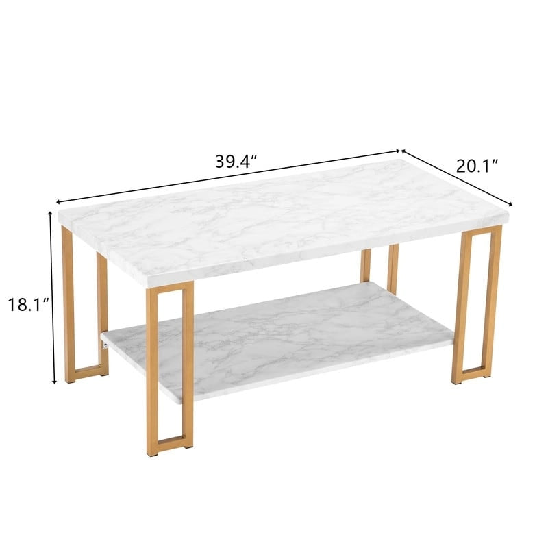 Doppellagiger Couchtisch aus Goldenem Eisenrohr mit Marmor-PVC