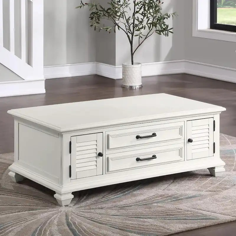 Steve Silver Castana Modern Farmhouse Soft White Couchtisch mit Hubplatte