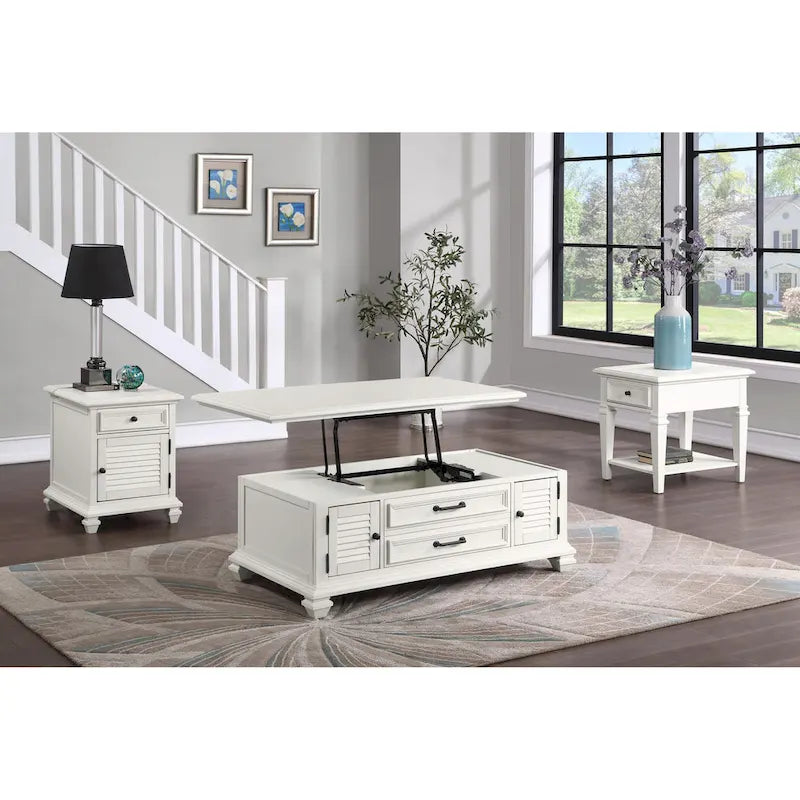Steve Silver Castana Modern Farmhouse Soft White Couchtisch mit Hubplatte