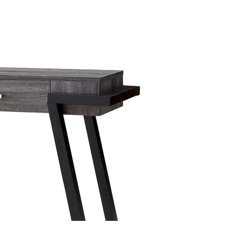 Holz-Konsolentisch mit schräger Beinauflage und Schublade, Schwarz und Grau