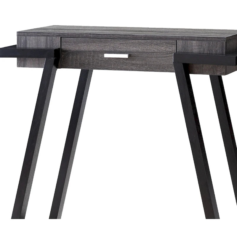 Holz-Konsolentisch mit schräger Beinauflage und Schublade, Schwarz und Grau