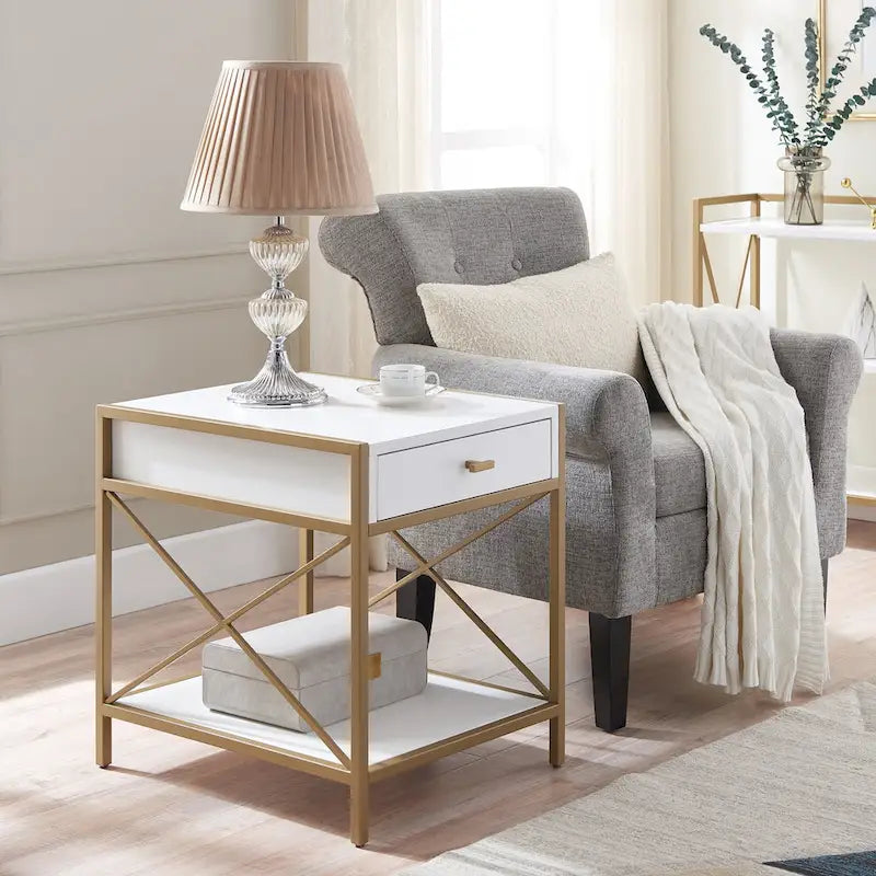 Beistelltisch mit Schublade aus Metall und Holz „Claudette“ von Leick Home