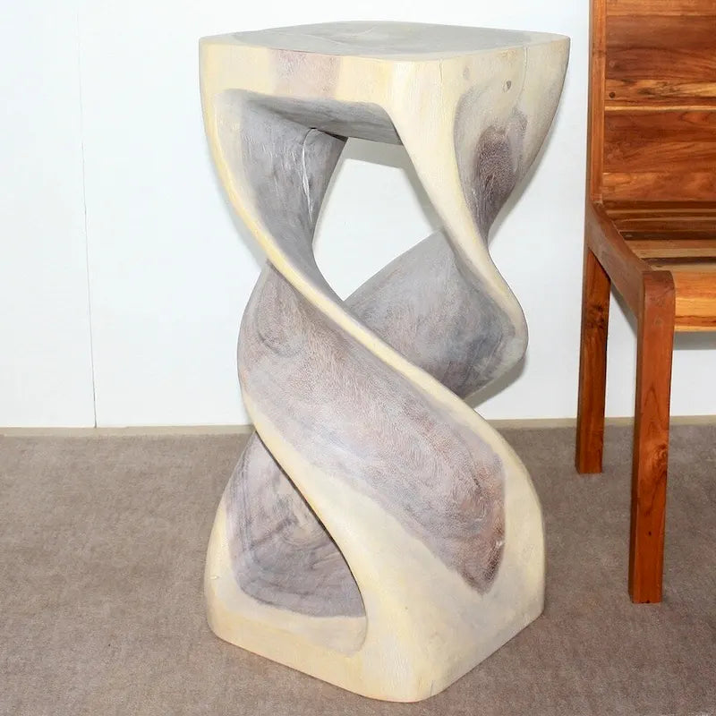 Haussmann Holz Doppeldrehhocker Tisch 14 Zoll B x 30 Zoll H Grau Geölt - 14 x 14 x 30