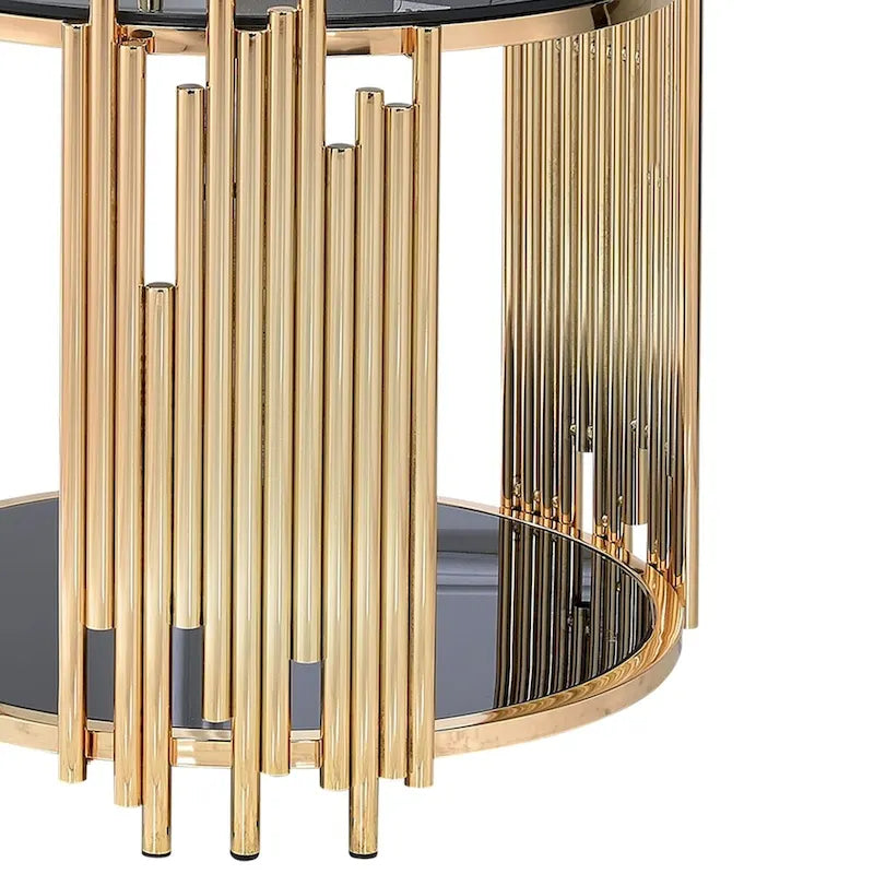 Moderner Beistelltisch aus Metall und Glas mit Röhrendesign, Schwarz und Gold