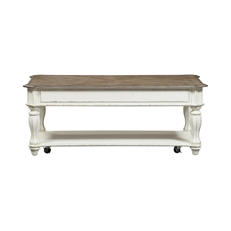 Magnolia Manor Antiker weißer Couchtisch mit hochklappbarer Platte